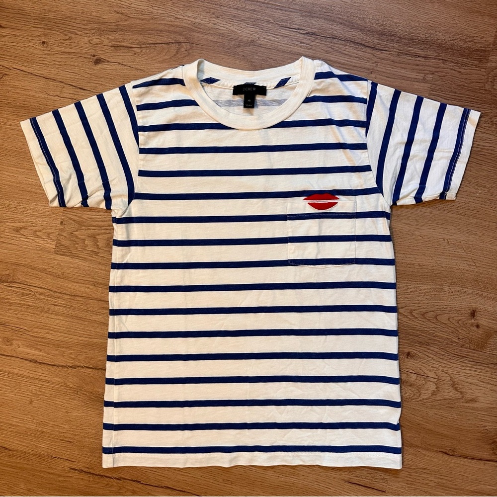 J. Crew Striped "I beg your pardon" Pocket T-shirt Size XS